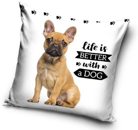 Dekorativt Pudebetræk 40x40 cm - Hund Design "Life is better with a dog" (CBX191339PNL)