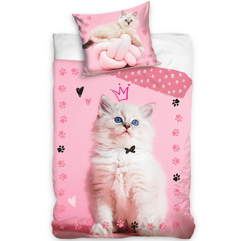 Sengetøj til børn med Kat Design Lyserød, 140×200cm, 70×90 cm, 100% Bomuld, Oeko-Tex