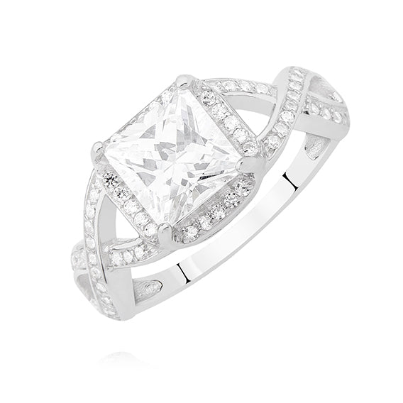 Sølv (925) forlovelsesring med hvide zirkoner (11552) Hovedbillede