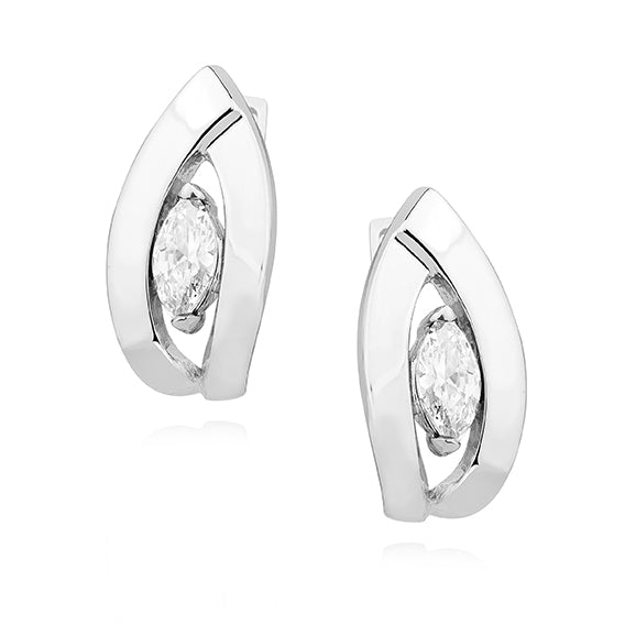 Sølv (925) klassiske øreringe med hvide zirkoner, latch back lås (11555) Hovedbillede