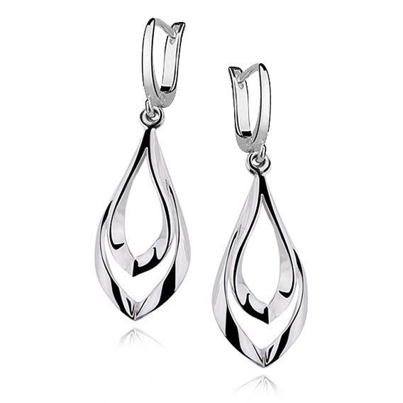 Sølv (925) højpolerede øreringe, latch back lås (11973)