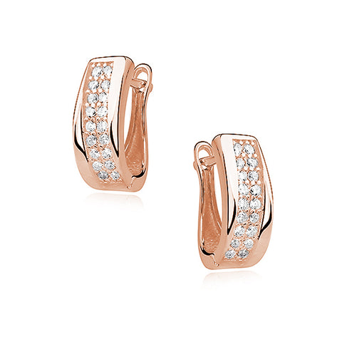 Rosa 18K forgyldte øreringe med hvide zirkoner, latch back lås (12304)