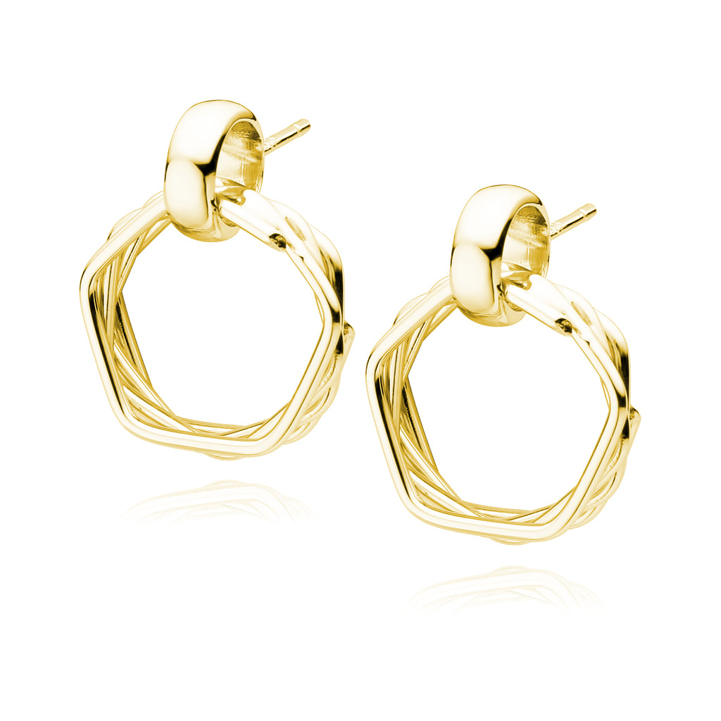 femkantede ørestikker i forgyldt sølv