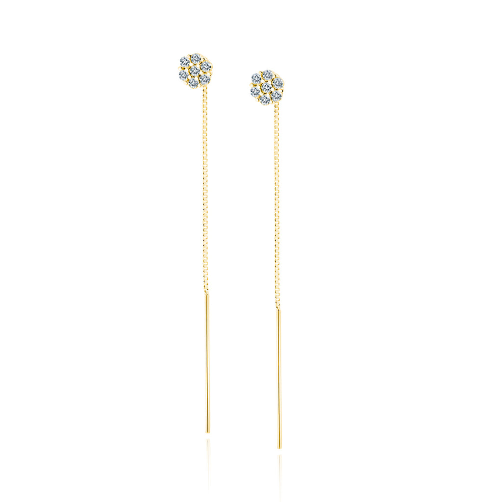 Forgyldte 24K kædeøreringe blomst med hvide zirkoner (13834)