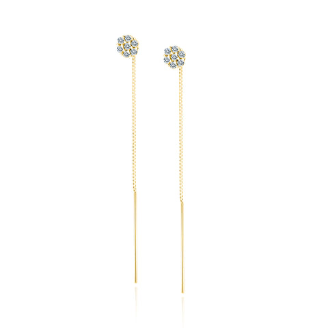 Forgyldte 24K kædeøreringe blomst med hvide zirkoner (13834)