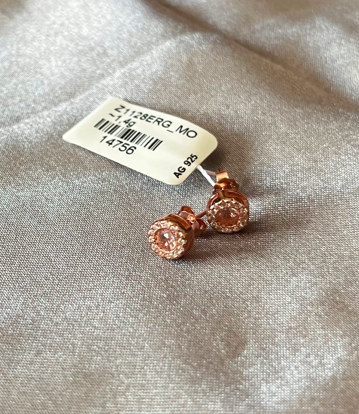 Rosa 18K forgyldte runde øreringe med morganit zirkoner (14756) Sekundært billede