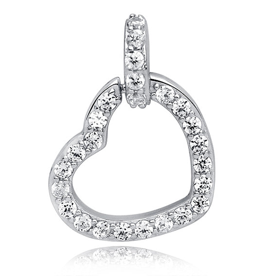 Sølv (925) vedhæng med hvide zirkoner - afrundet hjerte (4934)
