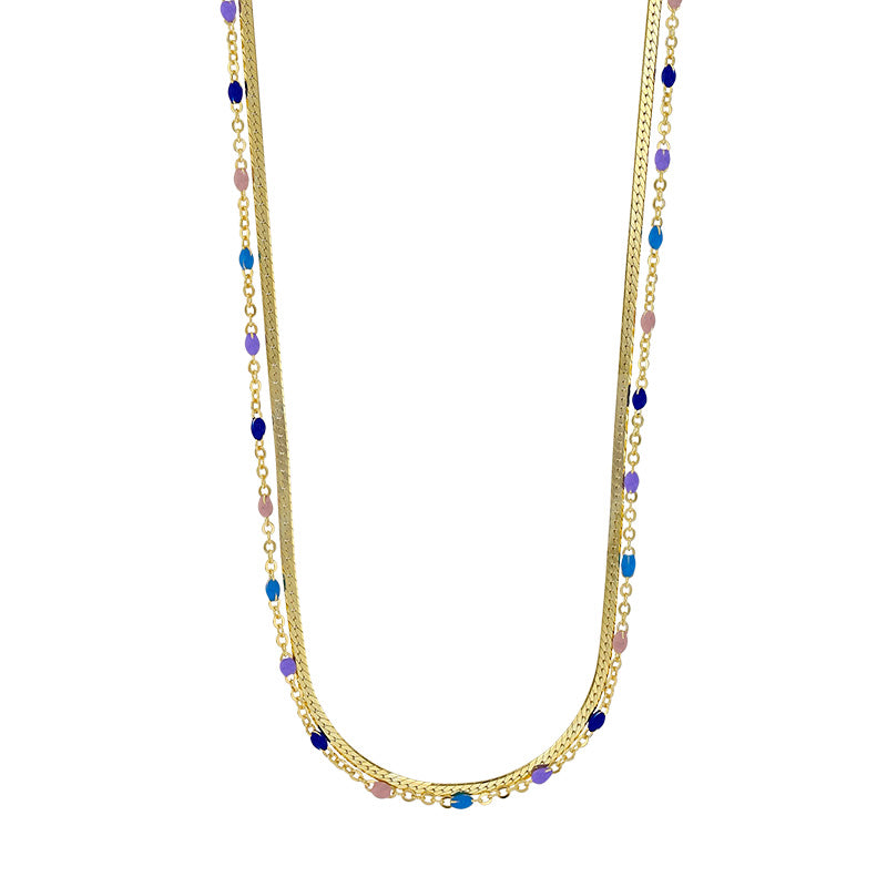 halskæde sterlingsølv med farvede emaljeperler Hovedbillede