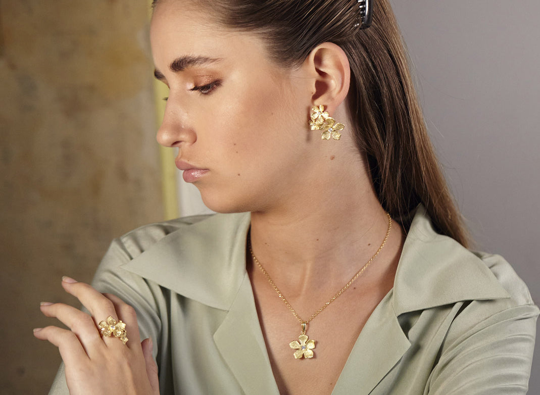 LAVAL Ring Blomster og Cubic zirconia, guldfarvet sterlingsølv 925