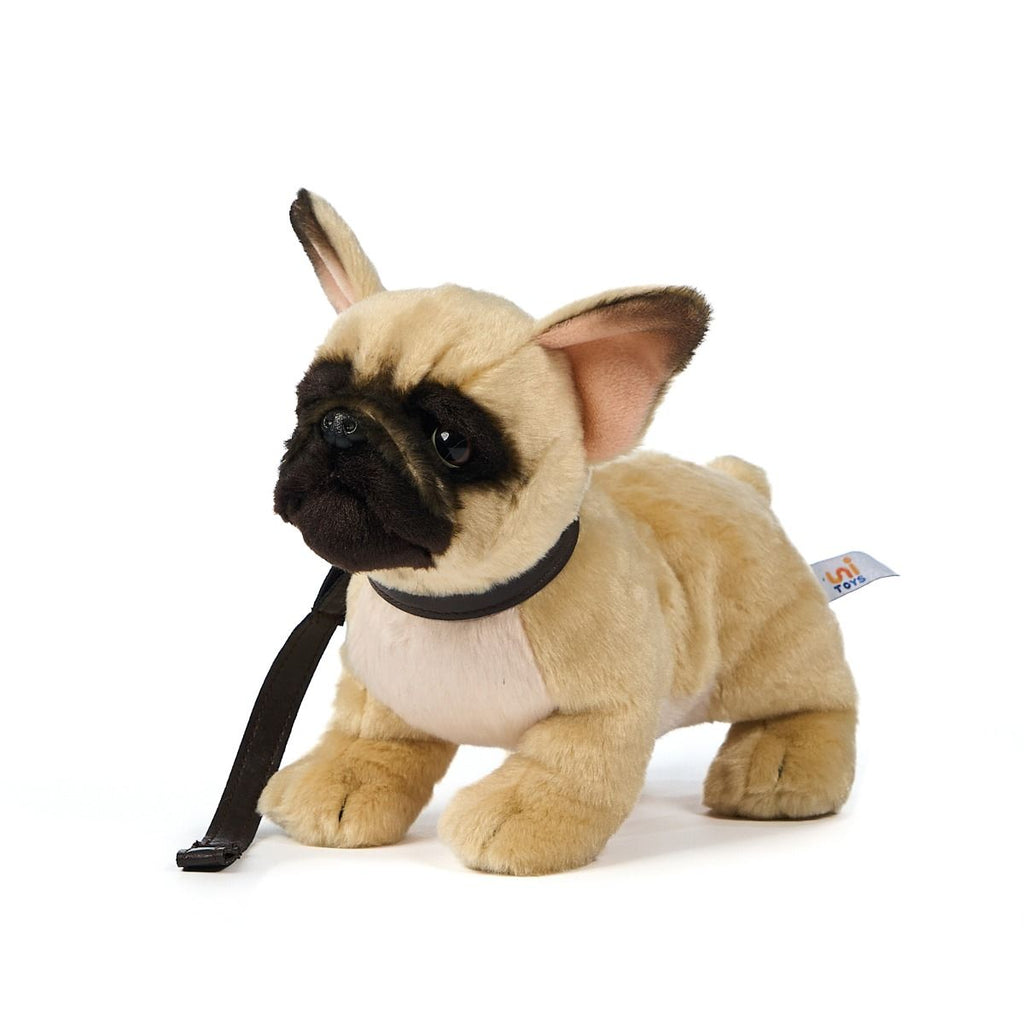 Uni-Toys Bulldog Hund, stående med snor, 26 cm (R20544R), Eco-Friendly