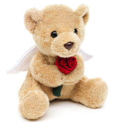 Uni-Toys Guardian Angel Teddy Bear - Bjørn Bamse med rose og vinger 13 cm, lille (TS015123-R)