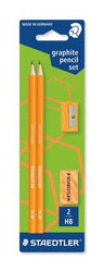 Staedtler Skolesæt Wopex Neon Orange Graphite Pencil Set - 2 Blyanter, 1 Viskelæder, 1 Blyantspidser