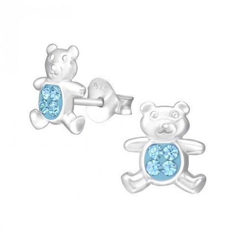 Bjørne ørestikker med krystaller i sølv 925 (blå) A4S13188