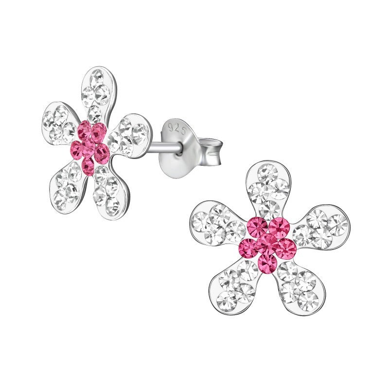 Blomster ørestikker med krystaller i sølv 925 (sølv/lyserød) A4S13505 Hovedbillede