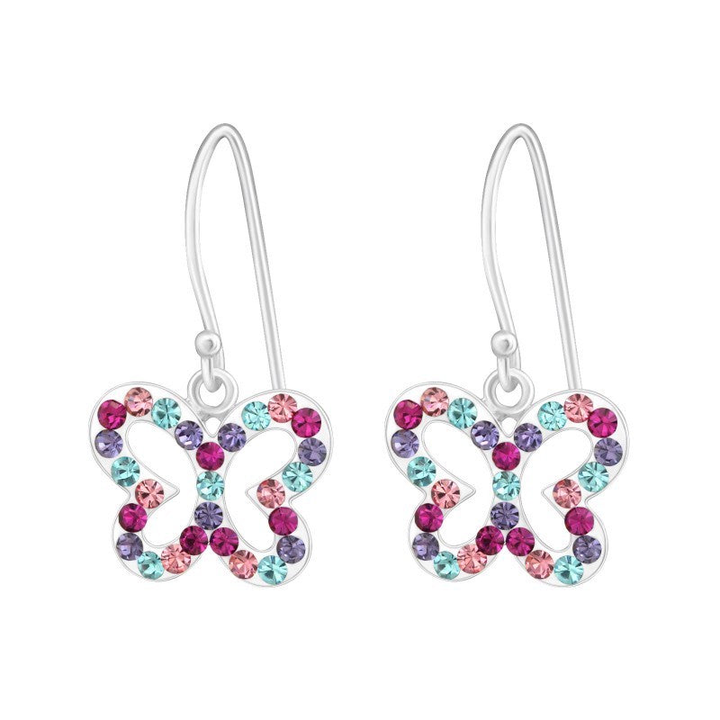 Hængende Sommerfugle ørestikker med krystaller i sølv 925 (flerfarvet) A4S15586
