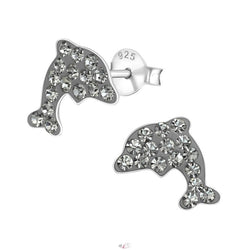 Delfiner ørestikker med krystaller i sølv 925 (black diamond) A4S17919