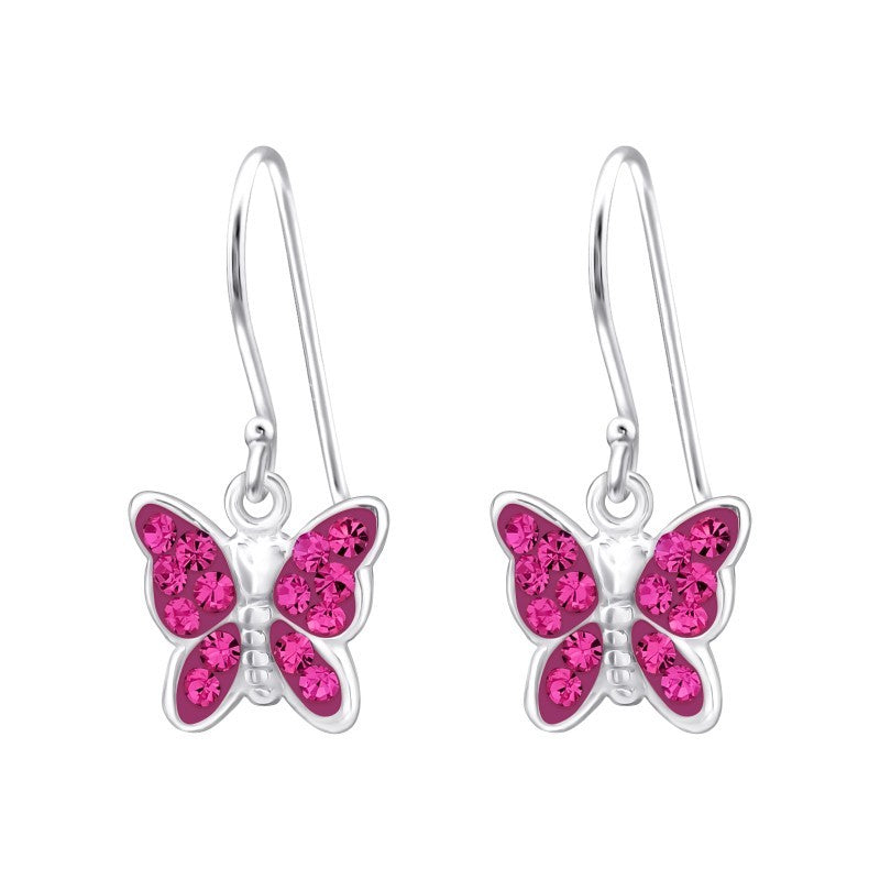 Hængende Sommerfugle øreringe med krystaller i sølv 925 (assorterede farver) A4S18140
