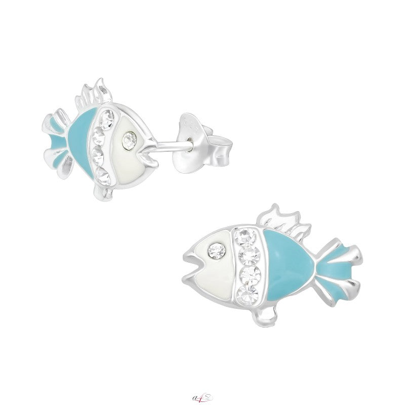 Fisk ørestikker med krystaller i sølv 925 A4S18208