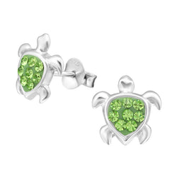 Skildpadder Ørestikker med krystaller i sølv 925 (grøn) A4S19156