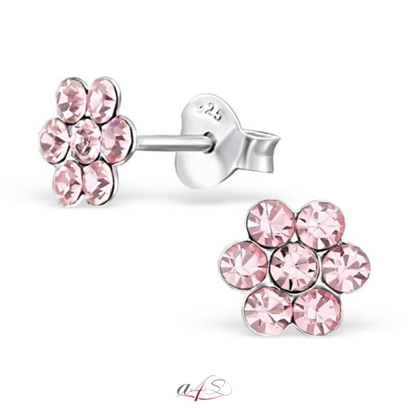 Blomster ørestikker med krystaller i sølv 925 (assorterede farver) A4S21834
