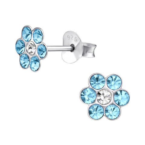 Blomster ørestikker med krystaller i sølv 925 (blå) A4S21835