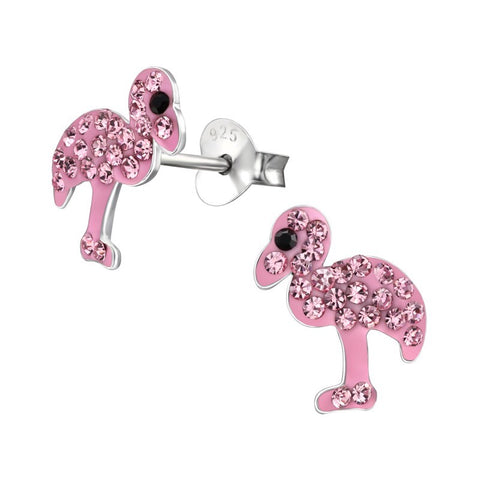 Flamingoer ørestikker med krystaller i sølv 925 (lyserød) A4S22334