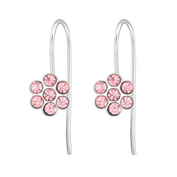 Blomster øreringe med krystaller i sølv 925 (lyserød) A4S24471