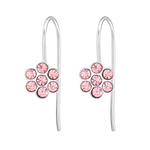 Blomster øreringe med krystaller i sølv 925 (lyserød) A4S24471