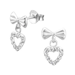Hjerter med sløjfe med krystaller ørestikker i sølv 925 - A4S25106