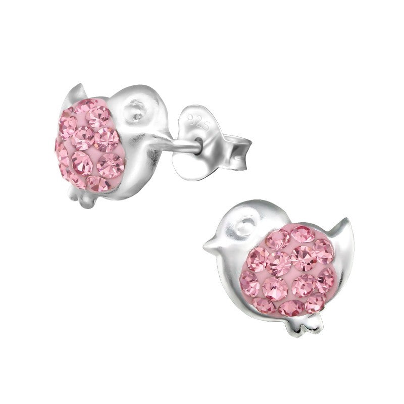Fugle ørestikker med krystaller i sølv 925 (lyserød) A4S26330