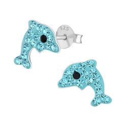 Delfiner ørestikker med krystaller i sølv 925 (blå) A4S2896