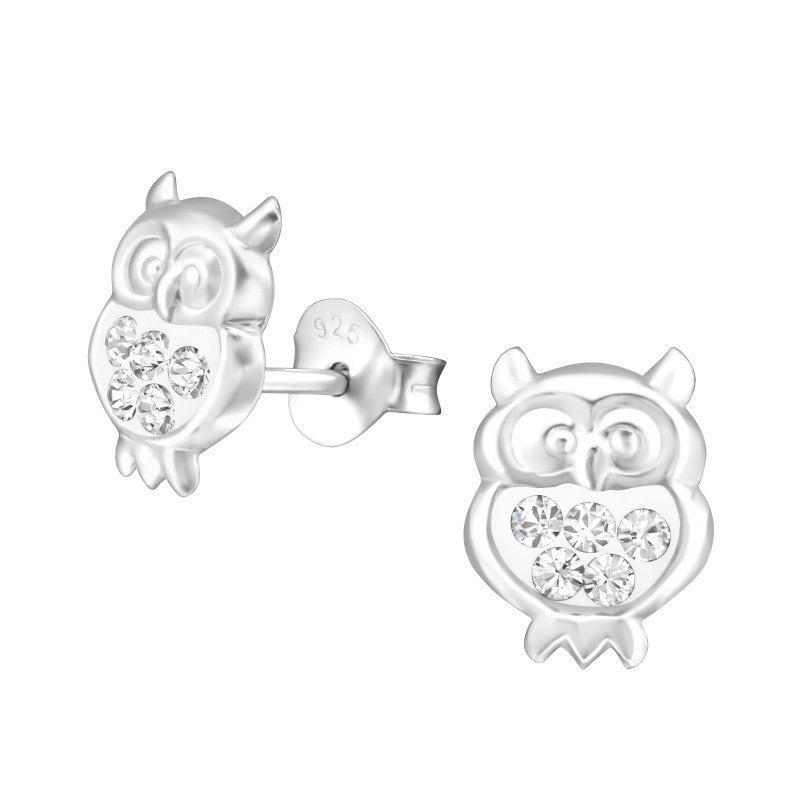 Ugler ørestikker med krystaller i sølv 925 A4S32785 Hovedbillede