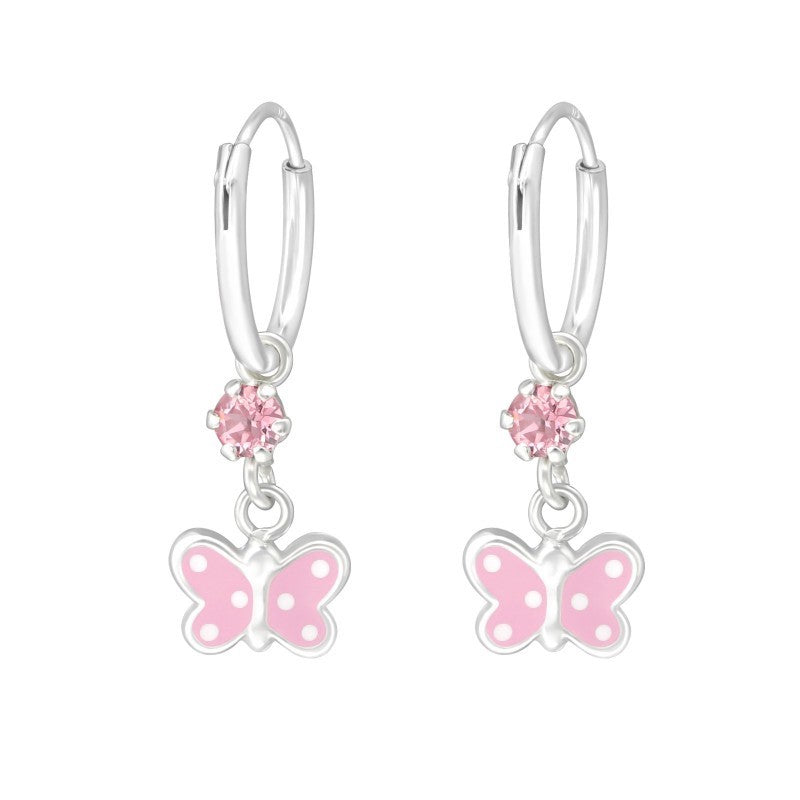 Creoler med hængende sommerfugle og krystaller i sølv 925 A4S32894