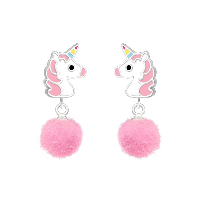Enhjørning med pompon ørestikker i sølv 925 (flerfarvet) A4S37163 Hovedbillede