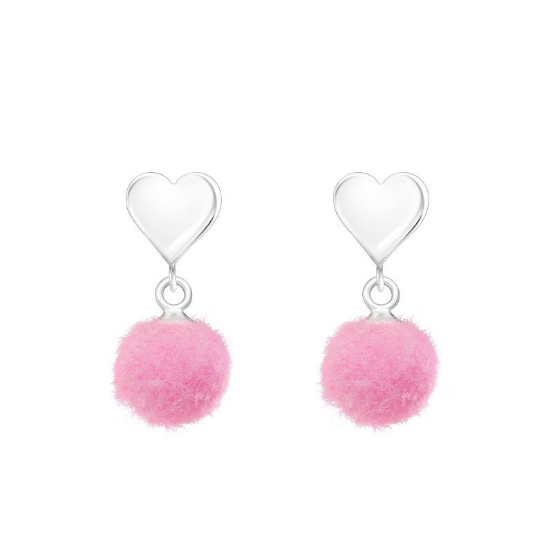 Hjerter ørestikker med pomponer i sølv 925 (lyserød) A4S37168 Hovedbillede
