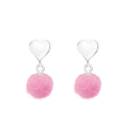Hjerter ørestikker med pomponer i sølv 925 (lyserød) A4S37168