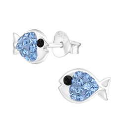 Fisk ørestikker med krystaller i sølv (blå) 925 A4S37743