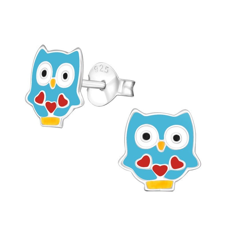 Ugler ørestikker i sølv 925 (blå) A4S39014 Hovedbillede