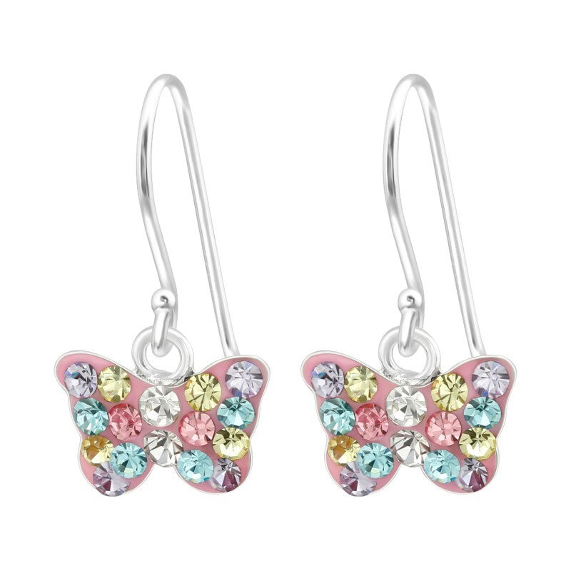 Hængende Sommerfugle ørestikker med krystaller i sølv 925 A4S40263