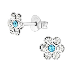 Blomster ørestikker med krystaller i sølv 925 (blå) A4S41021