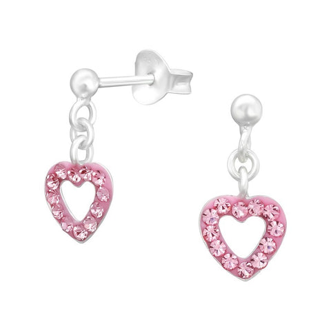 Hængende Hjerter ørestikker med krystaller i sølv 925 (lyserød) A4S41026