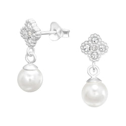 Hængende Blomster ørestikker med perler og zirconia i sølv 925 A4S41091