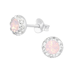 Runde ørestikker med krystaller i sølv 925 (lyserød) A4S41120