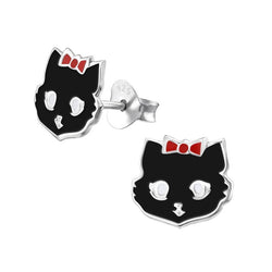 Katte ørestikker i sølv 925 (sort/rød) A4S4720