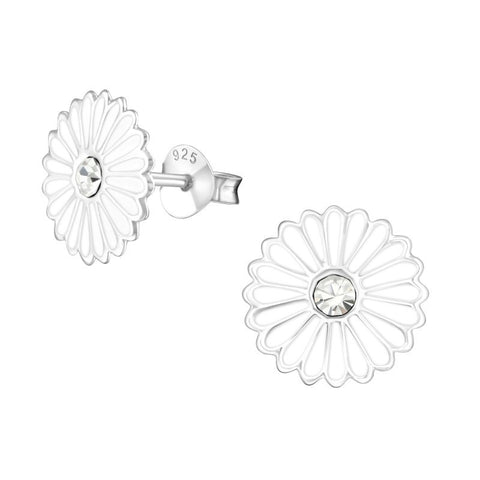 Blomster ørestikker med krystaller i sølv 925 (hvid) A4S7235