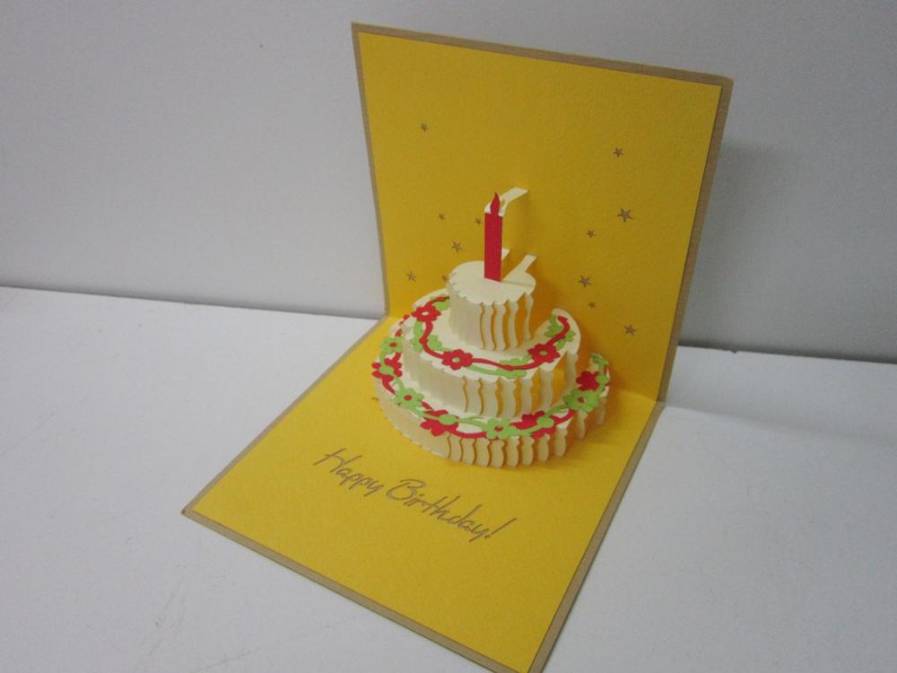 3D Popup Kort Fødselsdag Lagkage Design (lysebrun/gul) Sekundært billede