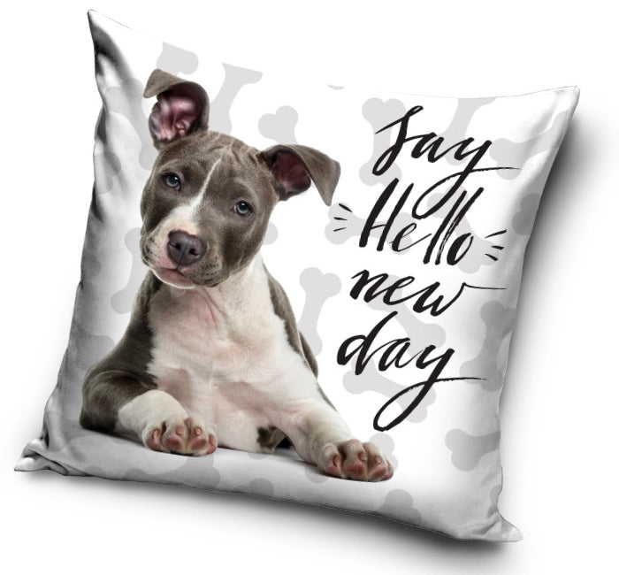 Dekorativt Pudebetræk 40x40 cm - Hund "Say Hello new day" (CBX195003DOG)