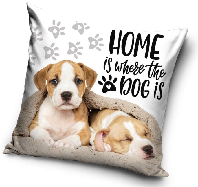 Dekorativt Pudebetræk 40x40 cm - Hunde "Home is where the dog is" (CBX195006DOG)