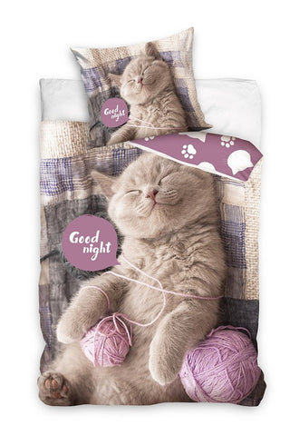Sengetøj til børn med Kat Design "Good Night", 140×200cm, 70×90 cm, 100% Bomuld, Oeko-Tex