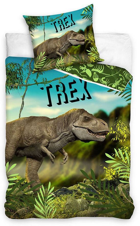 Sengetøj til børn med T-Rex, 140×200cm, 70×90 cm, 100% Bomuld, Oeko-Tex Hovedbillede